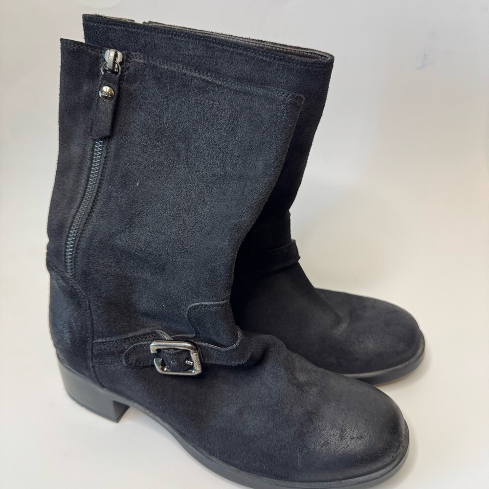 AGL Black Suede Ankle Boots with Buckle